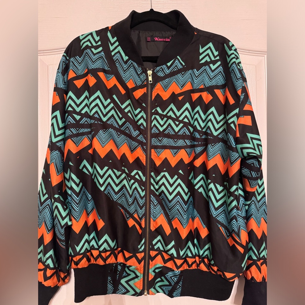 Colorful Chevron Patterned Jacket - image 3